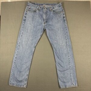 Levis 505 Jeans Mens 36x32 Blue Light Wash Cotton Regular Fit Denim‎ Workwear